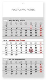 Štandard šedý 3mesačný - nástěnný kalendář 2016